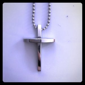Silver cross on ball chain